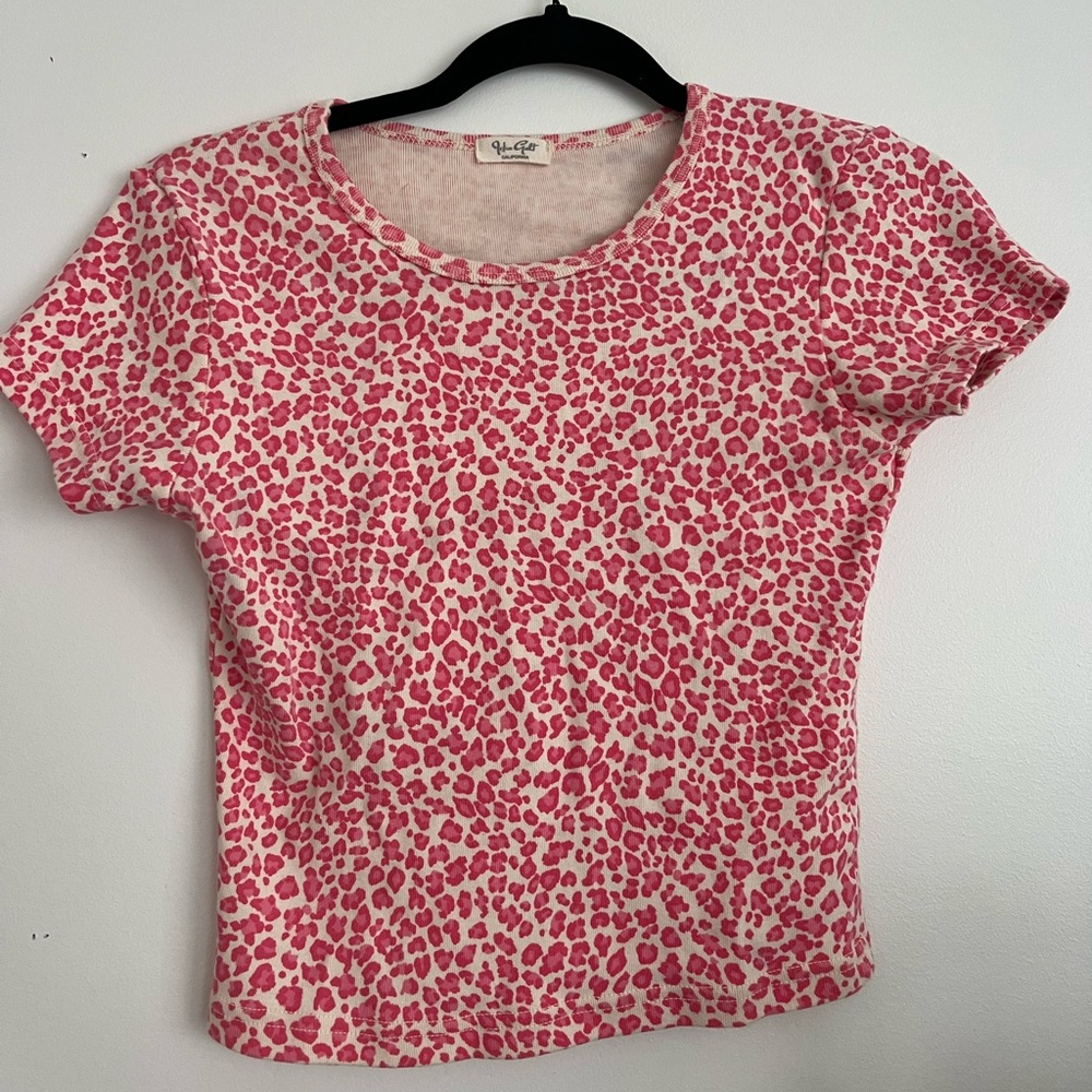 Brandy Melville Pink Cheetah Cotton Crop Top by John Galt, OS